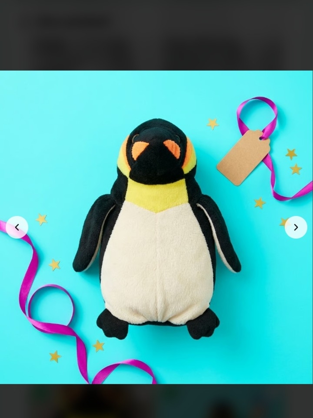 Plush Penguin Stuffed Animal - Black, White & Yellow